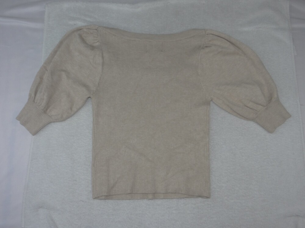 Pink Rose Beige Ribbed Puff Sleeve Top Small - Picture 5 of 5